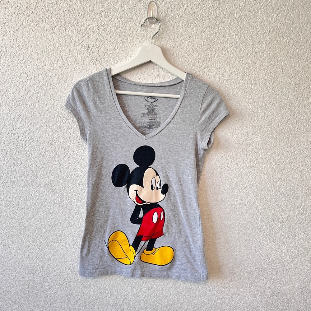Disney Mickey Mouse Gray Small Junior Short Sleeve Shirt Front Back Picture